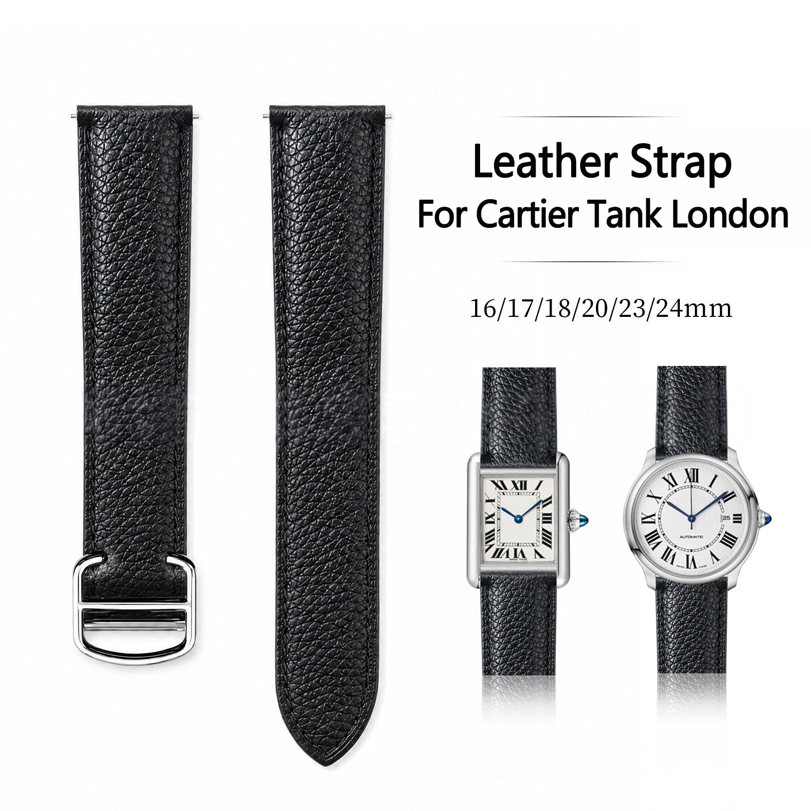 Cartier Watch Ballon Bleu - 16/17/18/20/23/24mm Leder-Uhrenarmband für Cartier Tank Solo